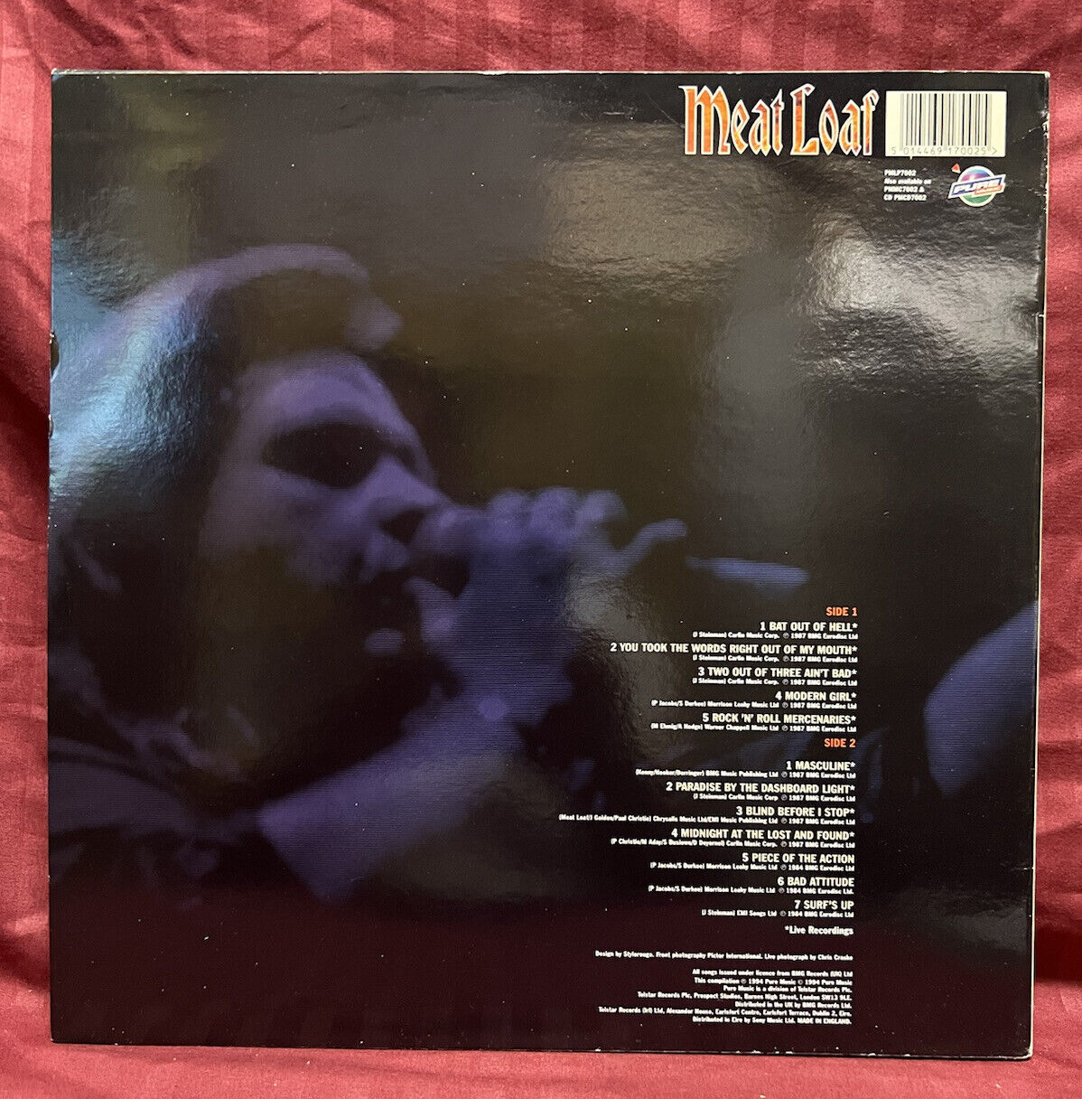 Rare NM Vinyl Record LP Meat Loaf Alive in Hell PMLP 7002 33 1/3RPM UK 1994 Rare NM Vinyl Record LP Meat Loaf Alive in Hell PMLP 7002 33 1/3RPM UK 1994