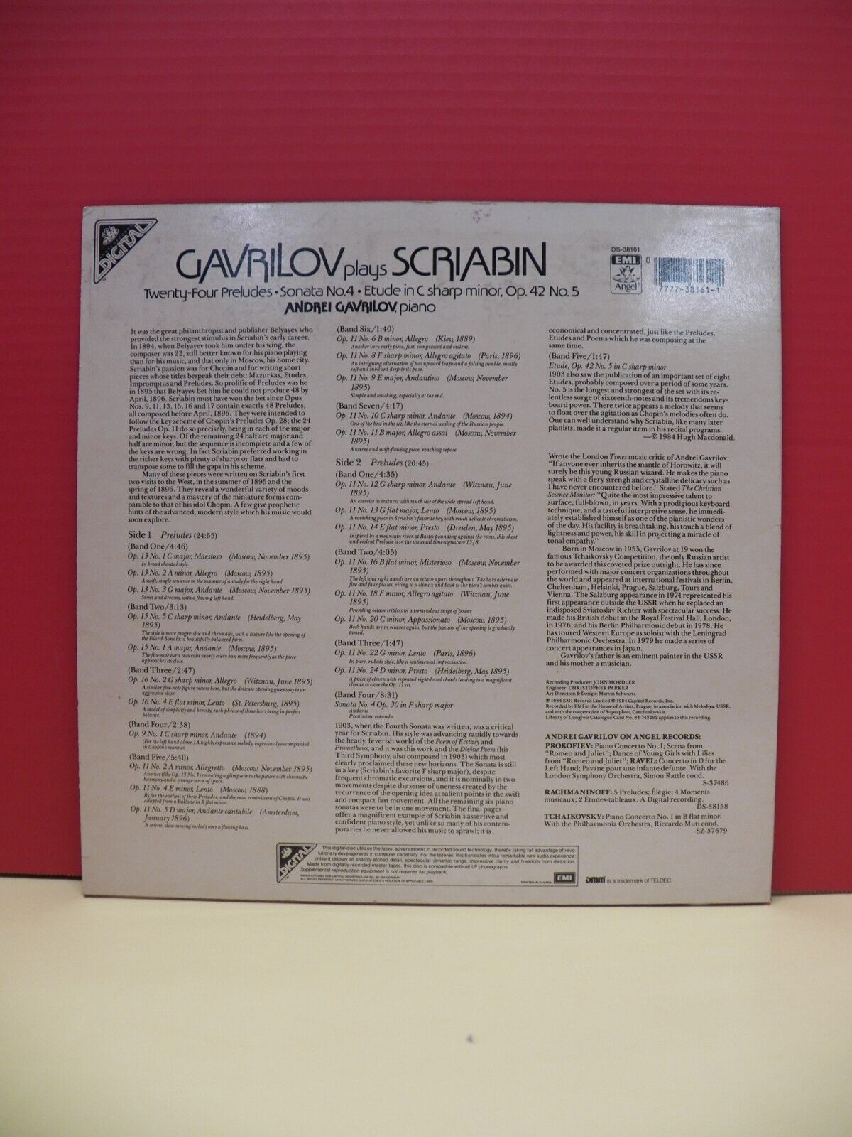 12" LP NM- Andrei Gavrilov Gavrilov Plays Scriabin Angel Records Promo DS-38161 12" LP NM- Andrei Gavrilov Gavrilov Plays Scriabin Angel Records Promo DS-38161