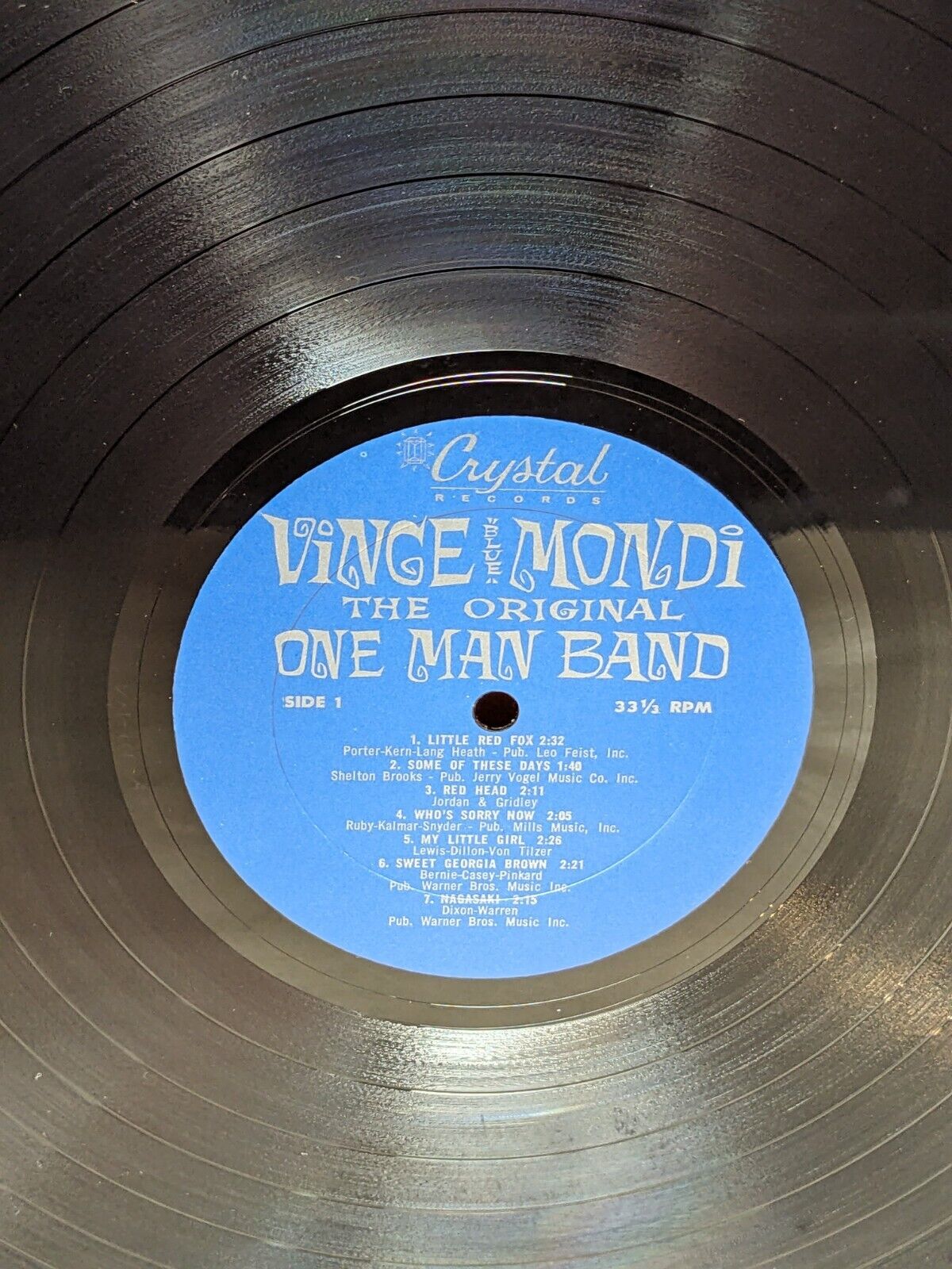 12" LP VG++/EX Vince "Blue" Mondi The Original One Man Band Crystal Records 12" LP VG++/EX Vince "Blue" Mondi The Original One Man Band Crystal Records