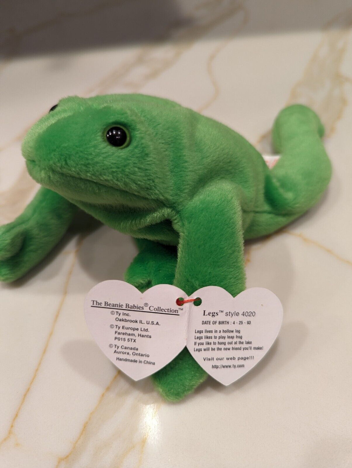 Rare Retired Ty Beanie Baby Legs the Frog Style 4020 1993 PVC Pellets w. Errors Rare Retired Ty Beanie Baby Legs the Frog Style 4020 1993 PVC Pellets w. Errors