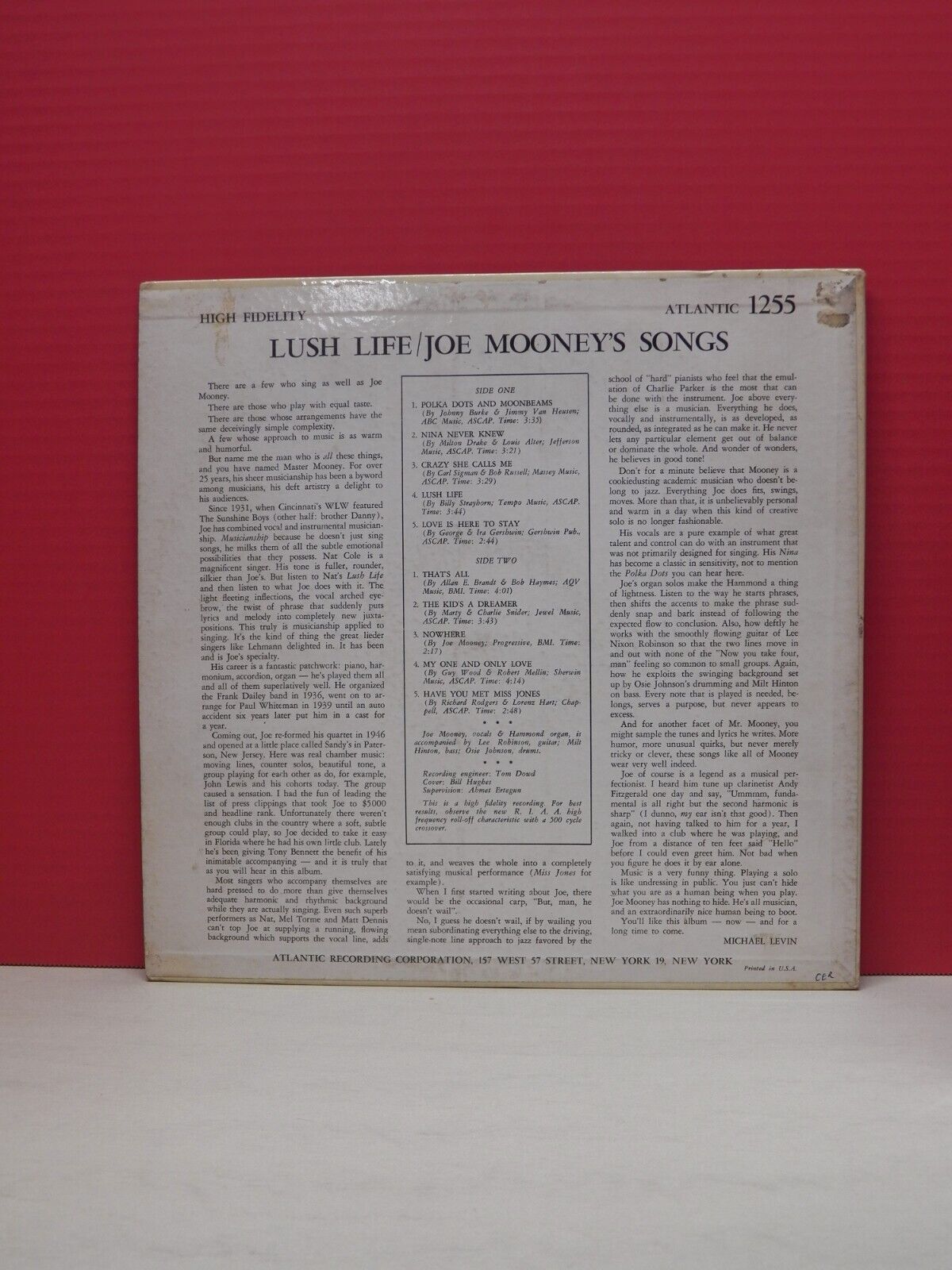 12" LP VG++/EX Joe Mooney Lush Life 1958 Atlantic Mono 1255 12" LP VG++/EX Joe Mooney Lush Life 1958 Atlantic Mono 1255