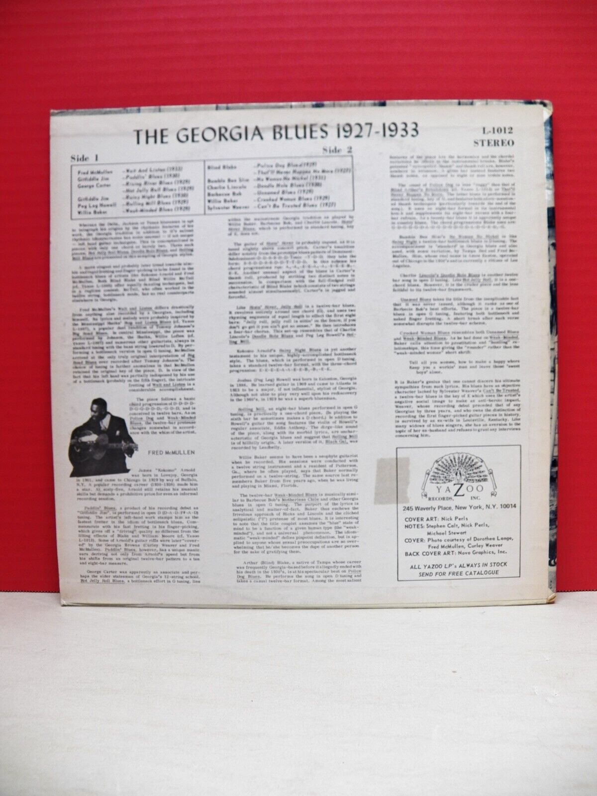 12" LP VG++/EX Various Artists The Georgia Blues 1927-1933 Yazoo Reissue L-1012 12" LP VG++/EX Various Artists The Georgia Blues 1927-1933 Yazoo Reissue L-1012