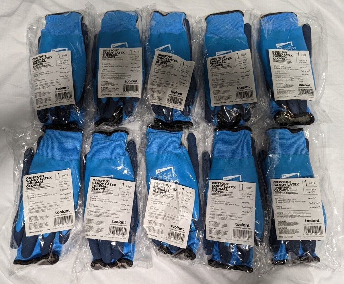Lot of 10 Pairs Oristout Sandy Latex Thermal Waterproof Work Gloves Size M / 8 Lot of 10 Pairs Oristout Sandy Latex Thermal Waterproof Work Gloves Size M / 8