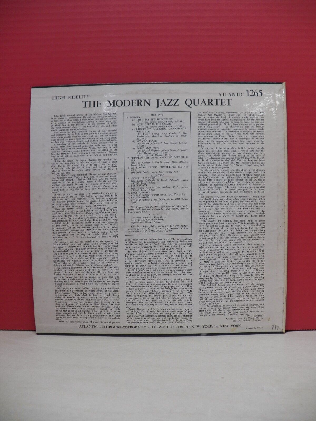 12" LP EX The Modern Jazz Quartet The Modern Jazz Quartet 1957 Atlantic Mono 12" LP EX The Modern Jazz Quartet The Modern Jazz Quartet 1957 Atlantic Mono