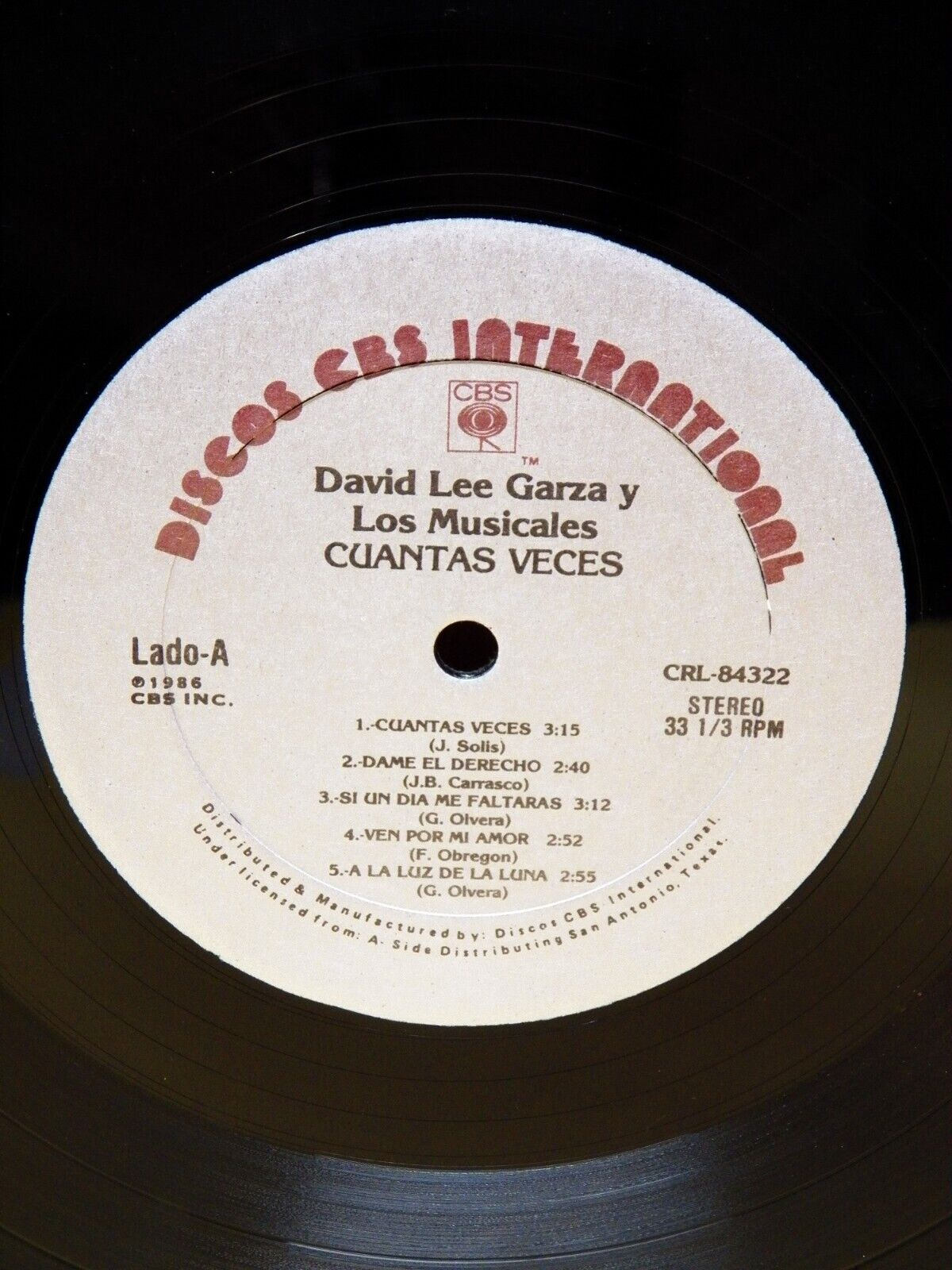 12" LP VG++/EX David Lee Garza Y Los Musicales Cuantas Veces 1986 CBS Promo 12" LP VG++/EX David Lee Garza Y Los Musicales Cuantas Veces 1986 CBS Promo