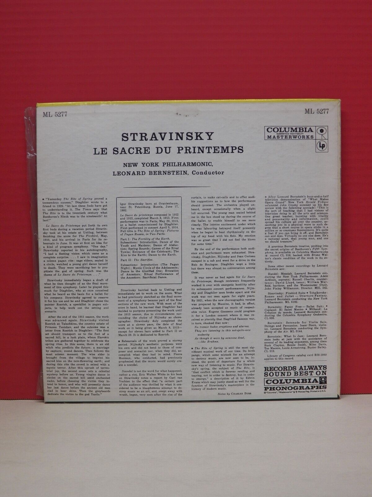 12" LP EX Bernstein/NY Philharmonic Stravinsky: Le Sacre Du Printemps 1958 Mono 12" LP EX Bernstein/NY Philharmonic Stravinsky: Le Sacre Du Printemps 1958 Mono