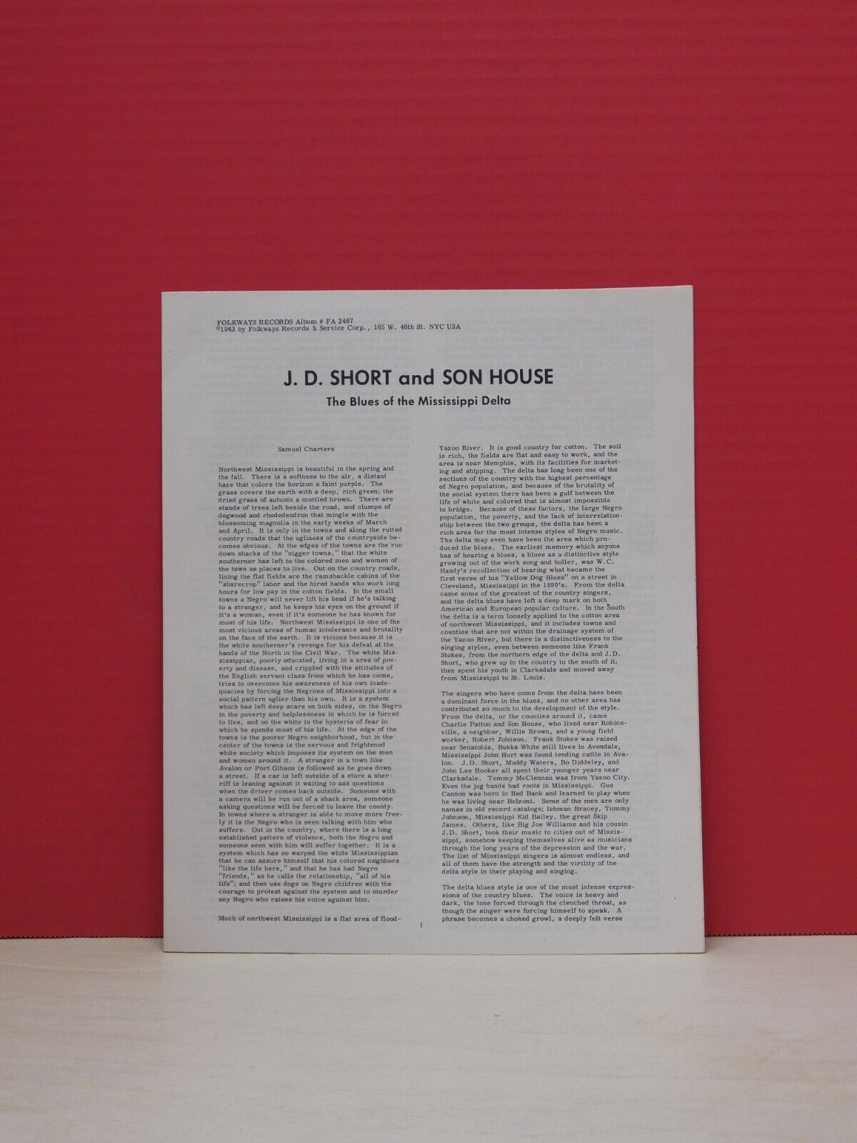 12" LP VG+ Son House & J.D. Short Blues From The Mississippi Delta 1963 Folkways 12" LP VG+ Son House & J.D. Short Blues From The Mississippi Delta 1963 Folkways