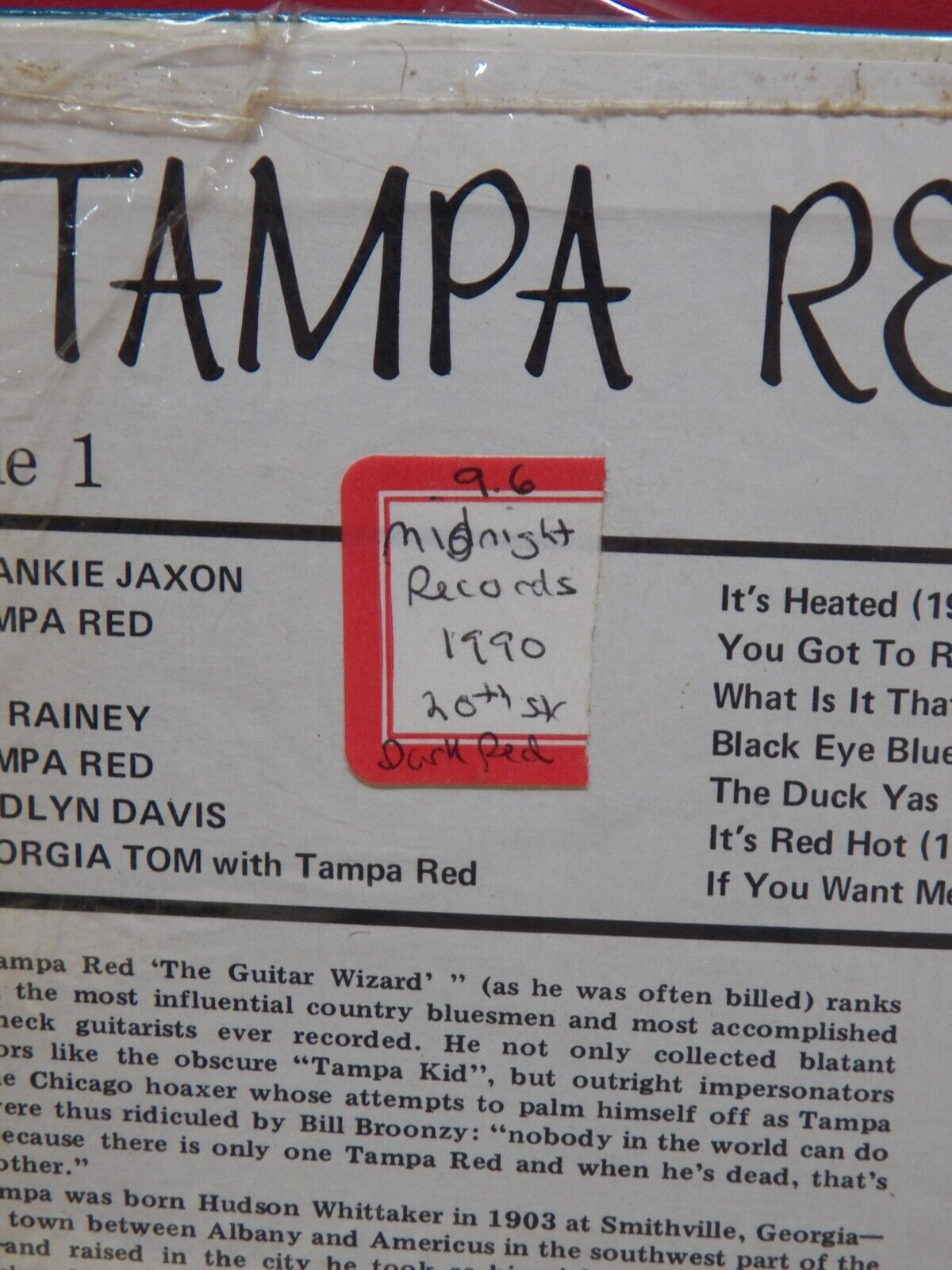 12" LP VG++/EX Tampa Red Bottleneck Guitar (1928-1937) 1973 Yazoo Stereo L-1039 12" LP VG++/EX Tampa Red Bottleneck Guitar (1928-1937) 1973 Yazoo Stereo L-1039