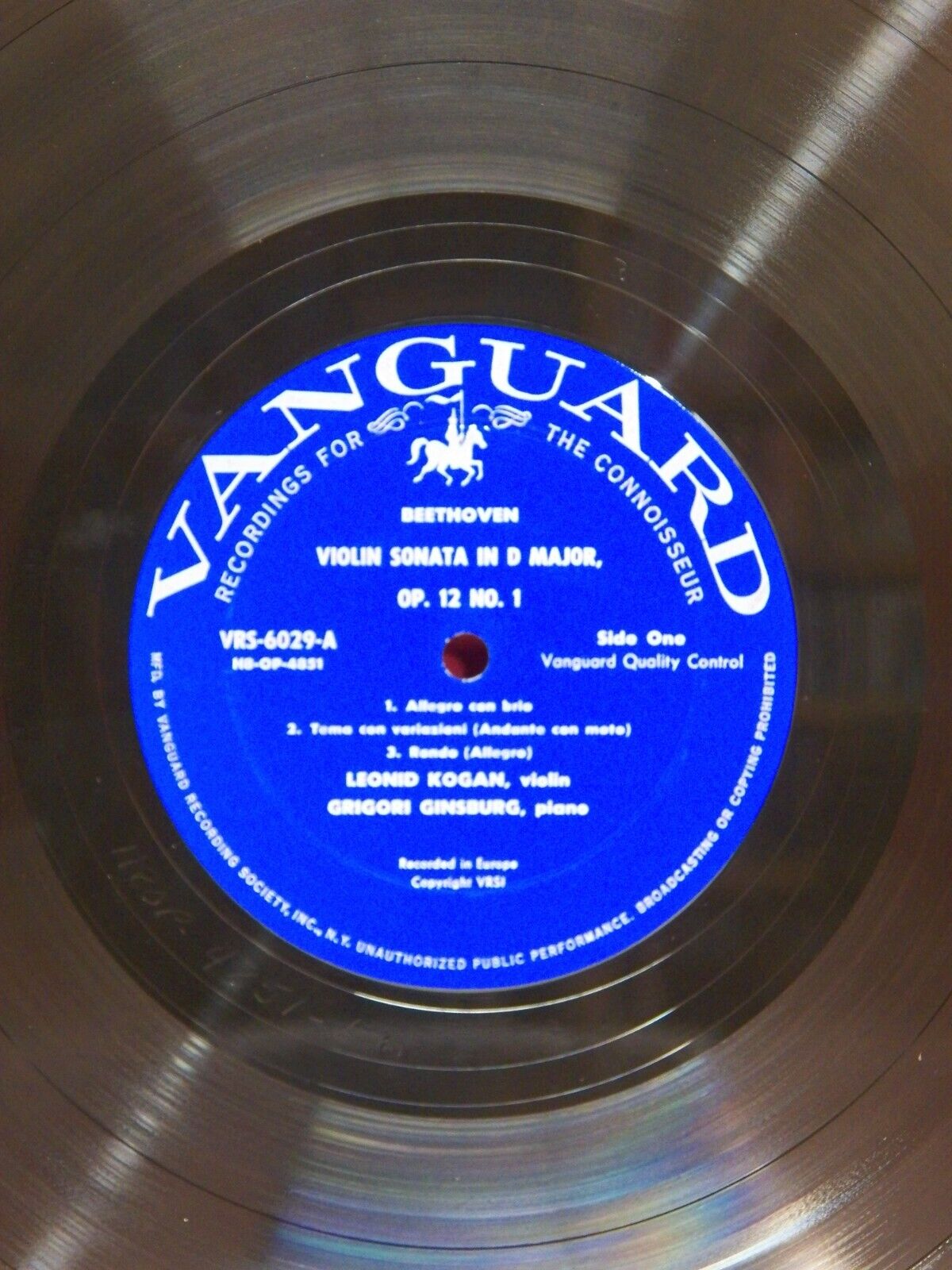 12" LP EX Kogan/Ginsburg Beethoven: Sonatas For Violin & Piano Vanguard VRS-6029 12" LP EX Kogan/Ginsburg Beethoven: Sonatas For Violin & Piano Vanguard VRS-6029