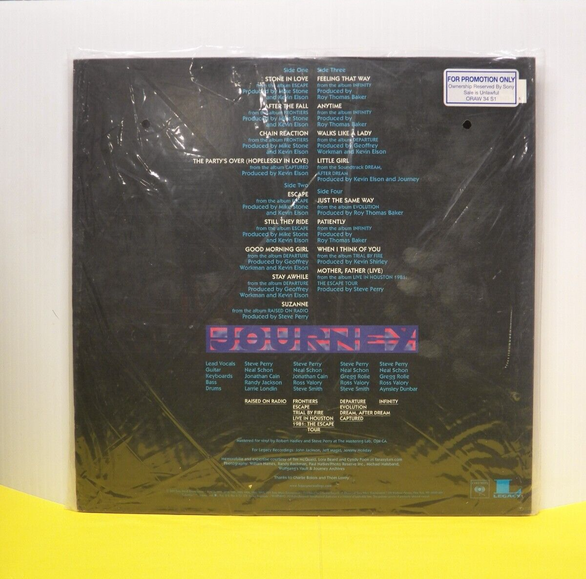 12" 2xLP M- Journey Greatest Hits 2 2011 Columbia/Legacy Remastered 180G Promo 12" 2xLP M- Journey Greatest Hits 2 2011 Columbia/Legacy Remastered 180G Promo