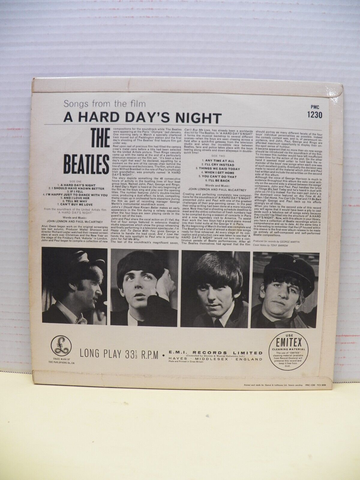12" LP EX The Beatles A Hard Day's Night 1964 Mono UK Garrod & Lofthouse Cover 12" LP EX The Beatles A Hard Day's Night 1964 Mono UK Garrod & Lofthouse Cover