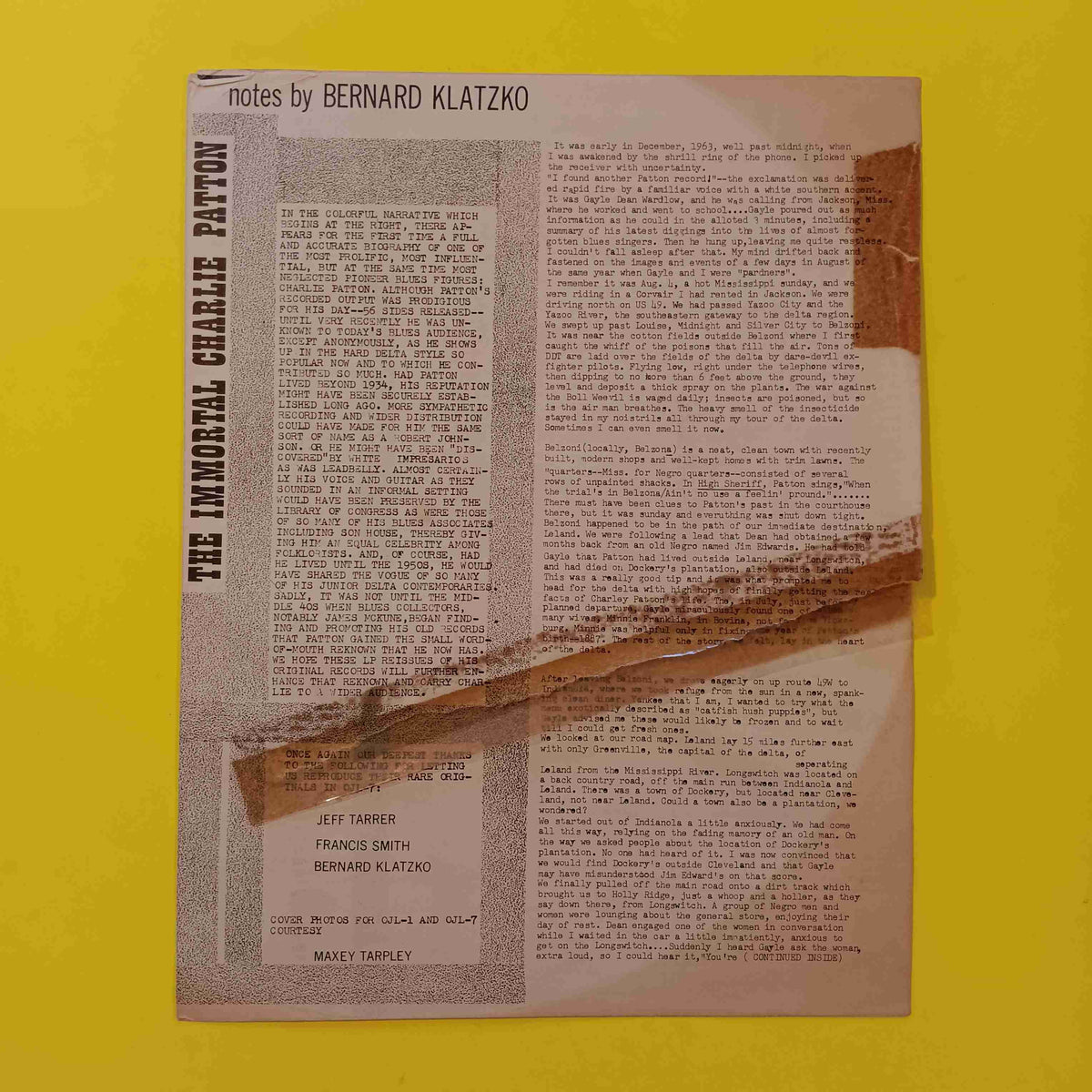 Charlie Patton - The Immortal Charlie Patton No. 1 OG w. Booklet - 1962 - OJL1 Used - VG++ - Vinyl Charlie Patton - The Immortal Charlie Patton No. 1 OG w. Booklet - 1962 - OJL1 Used - VG++ - Vinyl