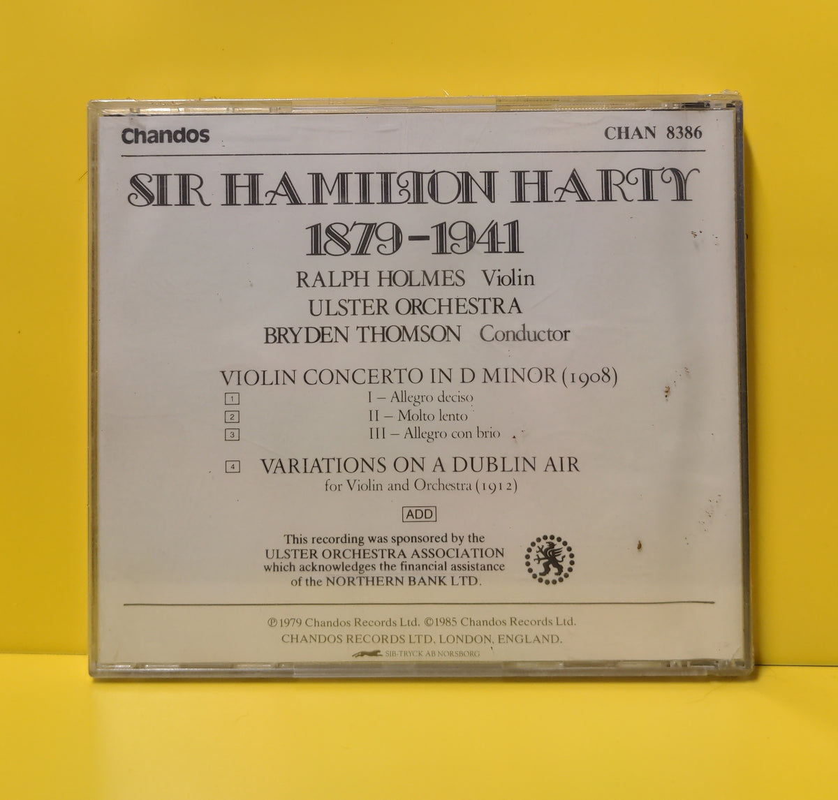 Hamilton Hardy, Ralph Holmes, Ulster Orchestra, Bryden Thomson - Violin Concerto / Variations On A Dublin Air - 1985 - CHAN 8386 New - Sealed - CDs Hamilton Hardy, Ralph Holmes, Ulster Orchestra, Bryden Thomson - Violin Concerto / Variations On A Dublin Air - 1985 - CHAN 8386 New - Sealed - CDs