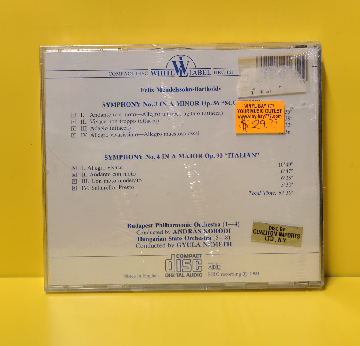 Mendelssohn-Bartholdy, Andras Korodi, Gyula Nemeth - Mendelssohn Symphonies Nos 3 & 4 - 1990 - HRC 161 New - Sealed - CDs Mendelssohn-Bartholdy, Andras Korodi, Gyula Nemeth - Mendelssohn Symphonies Nos 3 & 4 - 1990 - HRC 161 New - Sealed - CDs