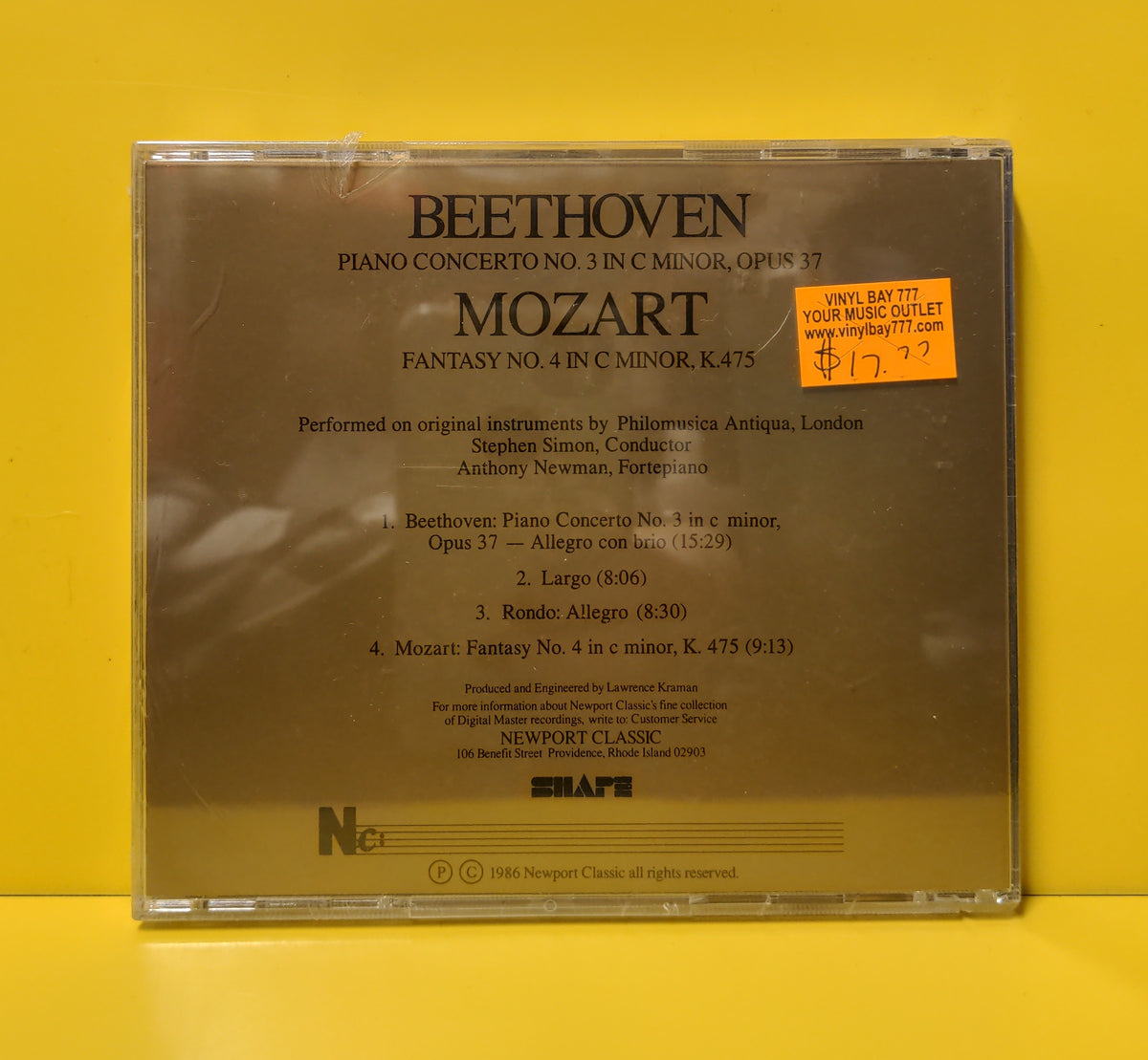 Beethoven, Mozart, Newman, Philomusica Antiqua, Simon - Piano Concerto #3 In C Minor, Opus 37 / Fantasy No. 4 In C Minor K. 475 - 1986 - NC 60007 New - Sealed - CDs Beethoven, Mozart, Newman, Philomusica Antiqua, Simon - Piano Concerto #3 In C Minor, Opus 37 / Fantasy No. 4 In C Minor K. 475 - 1986 - NC 60007 New - Sealed - CDs