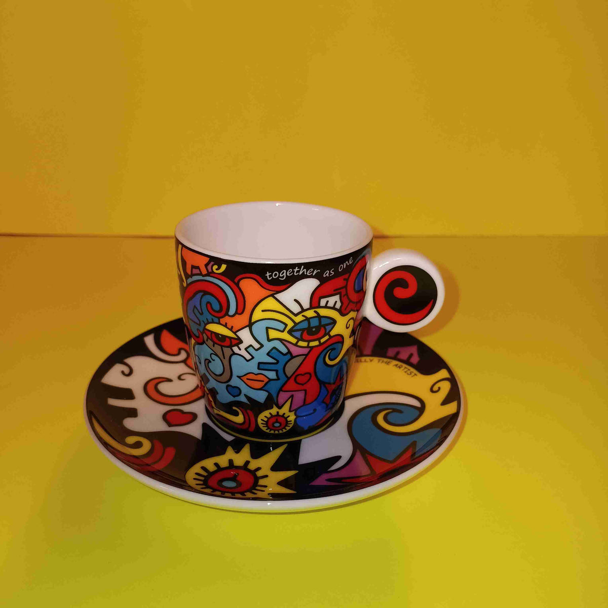 Billy The Artist - Together As One / Espresso Cup & Saucer - New - Art Billy The Artist - Together As One / Espresso Cup & Saucer - New - Art