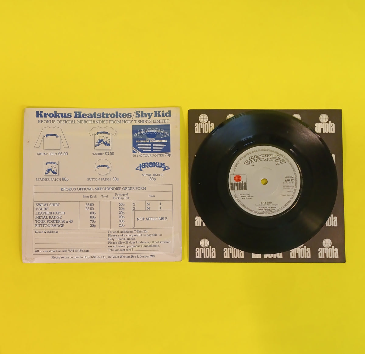 Krokus - Heatstrokes / Shy Kid (UK 7" w. Patch) - 1980 - ARO 233 Used - VG++ - Vinyl Krokus - Heatstrokes / Shy Kid (UK 7" w. Patch) - 1980 - ARO 233 Used - VG++ - Vinyl