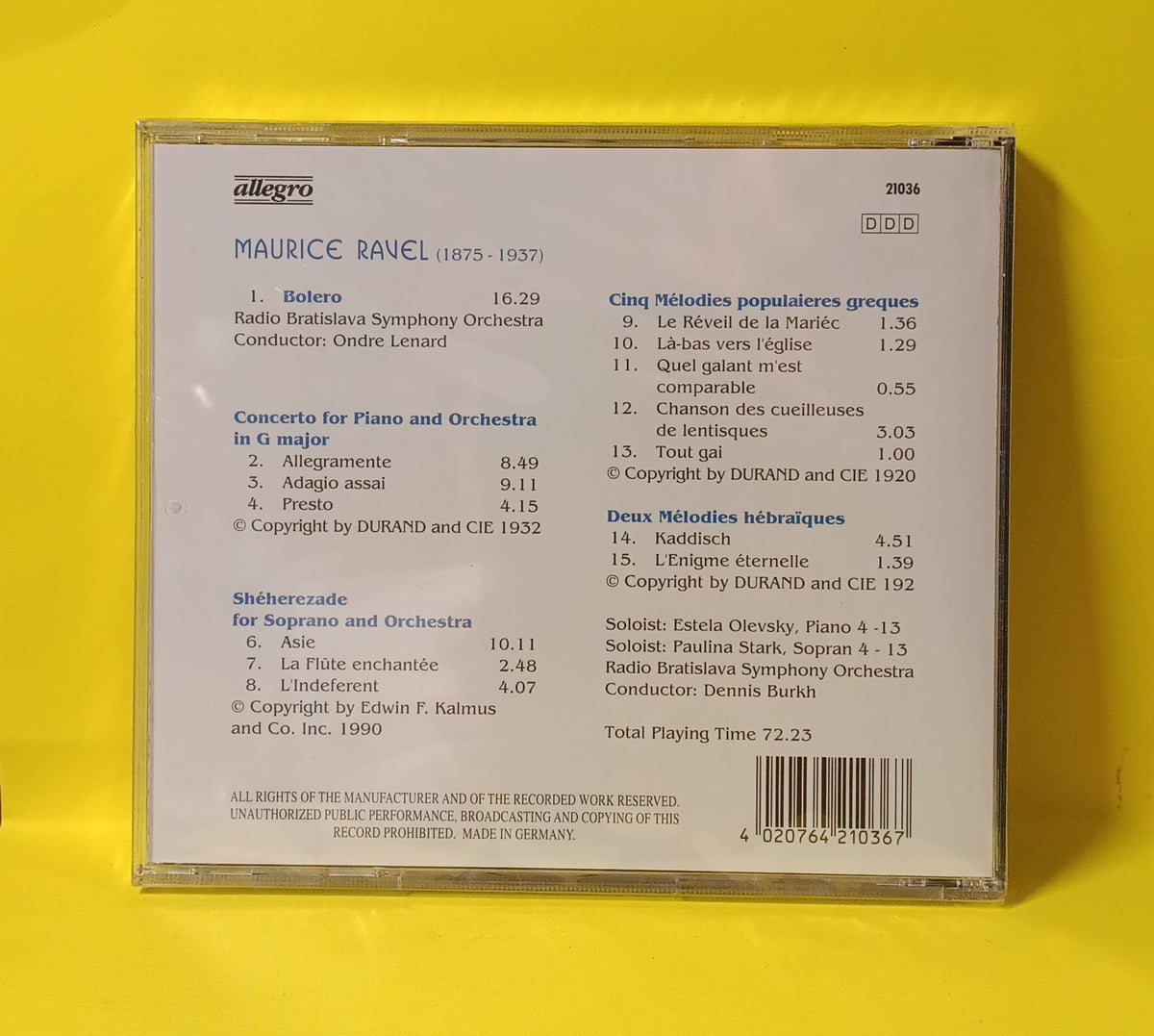 Maurice Ravel- Radio Bratislava Symphony Orchestra, Lenard, Dennis Burkh - Bolero - 21036 New - Sealed - CDs Maurice Ravel- Radio Bratislava Symphony Orchestra, Lenard, Dennis Burkh - Bolero - 21036 New - Sealed - CDs