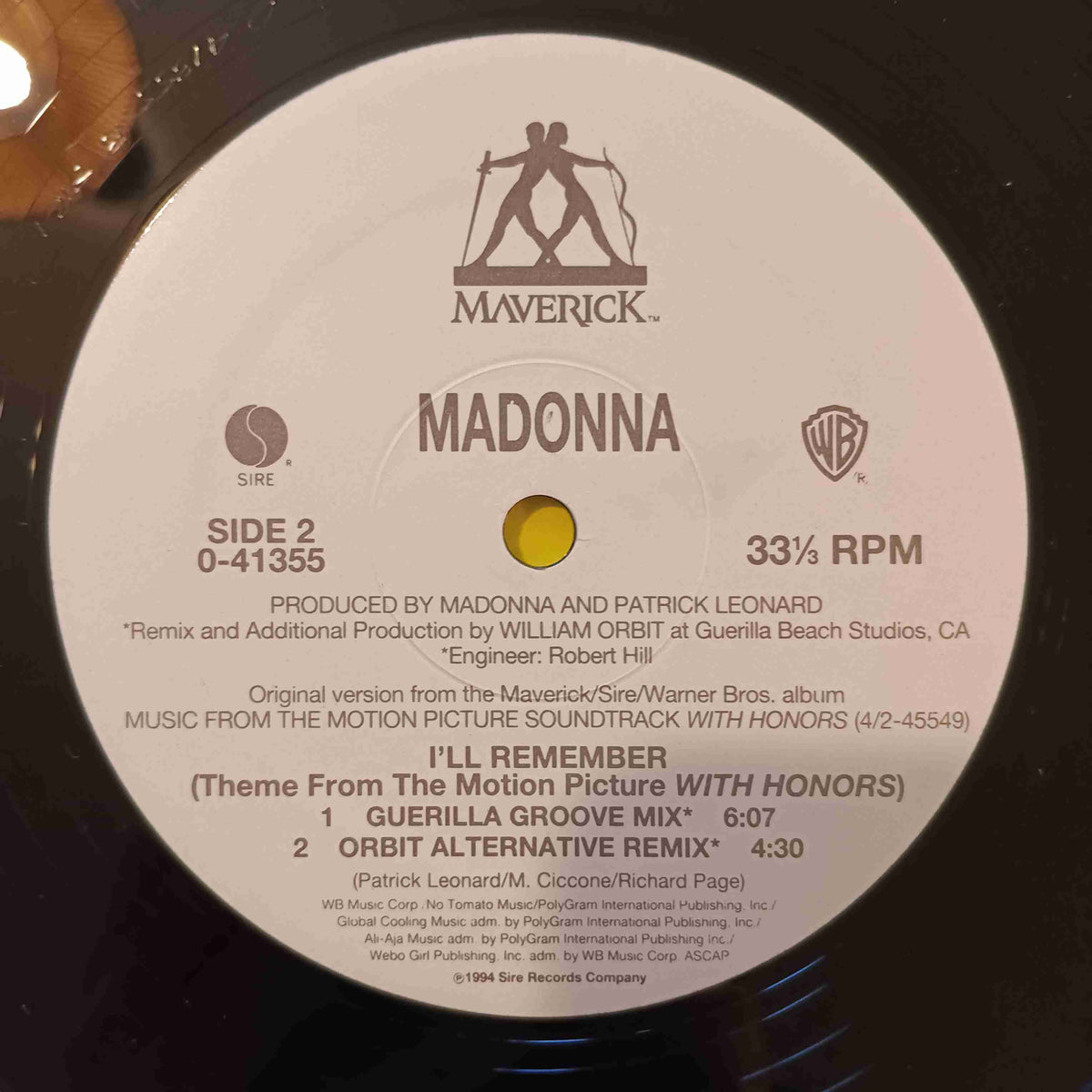 Madonna - I'll Remember (Theme From With Honors) PROMO - 1994 - 41355-0 Used - VG++ - Vinyl Madonna - I'll Remember (Theme From With Honors) PROMO - 1994 - 41355-0 Used - VG++ - Vinyl