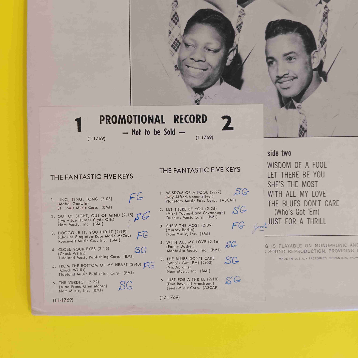 The Five Keys - The Fantastic 5 Keys ORIGINAL PROMO - 1962 - T 1769 Used - VG++ - Vinyl The Five Keys - The Fantastic 5 Keys ORIGINAL PROMO - 1962 - T 1769 Used - VG++ - Vinyl