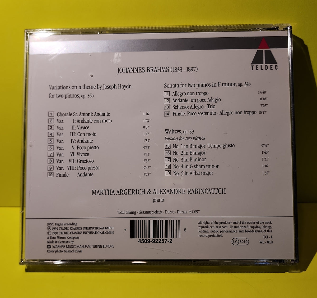 Brahms - Martha Argerich, Alexandre Rabinovitch - 1994 - 4509-92257-2 Used - NM - CDs Brahms - Martha Argerich, Alexandre Rabinovitch - 1994 - 4509-92257-2 Used - NM - CDs
