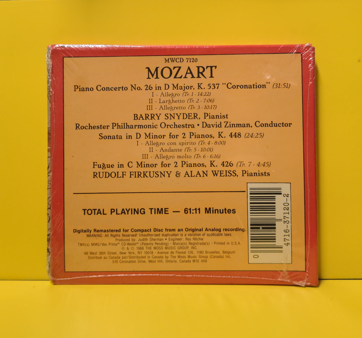 Mozart, Rochester Philharmonic Orchestra, David Zinman - Piano Concerto No. 26 "Coronation" - MWCD 7120 New - Sealed - CDs Mozart, Rochester Philharmonic Orchestra, David Zinman - Piano Concerto No. 26 "Coronation" - MWCD 7120 New - Sealed - CDs