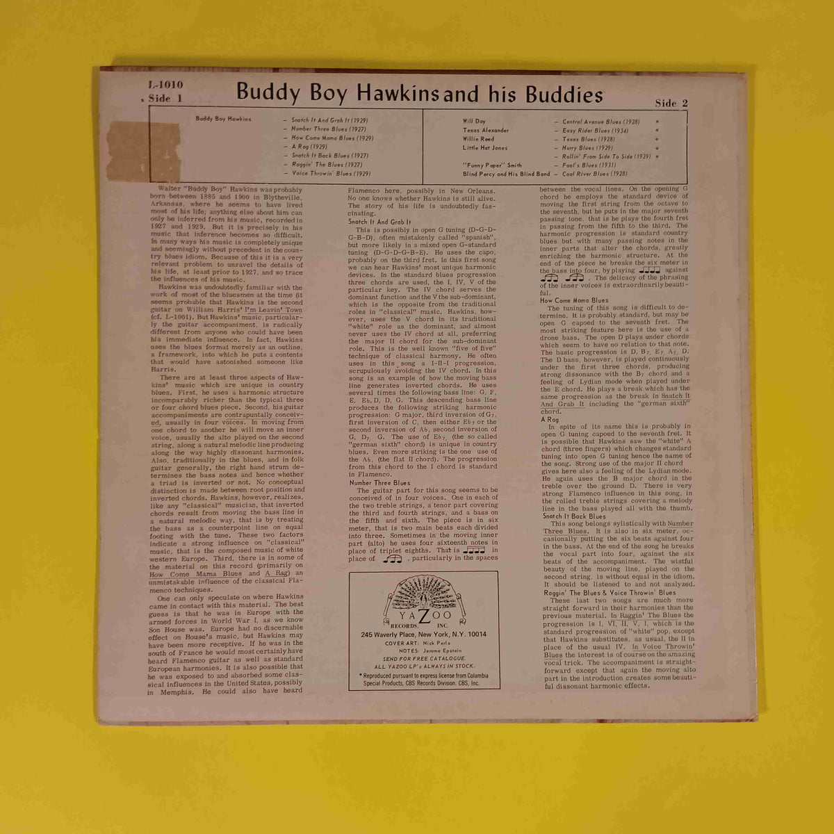 Buddy Boy Hawkins - & His Buddies 1927 - 1934 - L-1010 Used - VG++ - Vinyl Buddy Boy Hawkins - & His Buddies 1927 - 1934 - L-1010 Used - VG++ - Vinyl