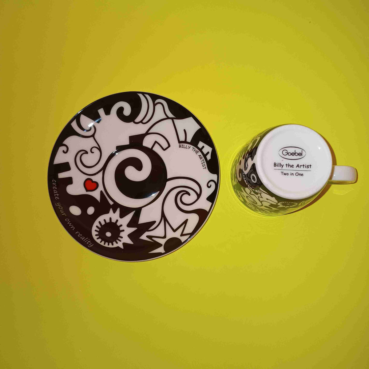 Billy The Artist - Two In One / Espresso Cup & Saucer - New - Art Billy The Artist - Two In One / Espresso Cup & Saucer - New - Art