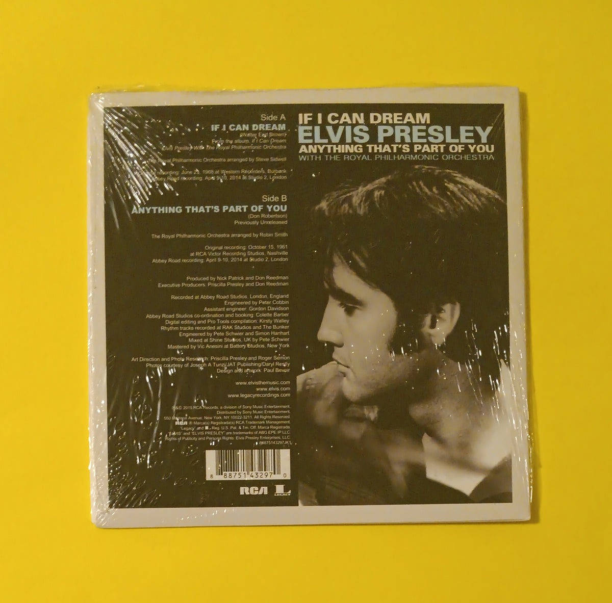 Elvis Presley With Royal Philharmonic Orchestra - If I Can Dream / Anything That's Part of You - 2015 - 88875143297JK1 New - Sealed - 7" Vinyl Elvis Presley With Royal Philharmonic Orchestra - If I Can Dream / Anything That's Part of You - 2015 - 88875143297JK1 New - Sealed - 7" Vinyl