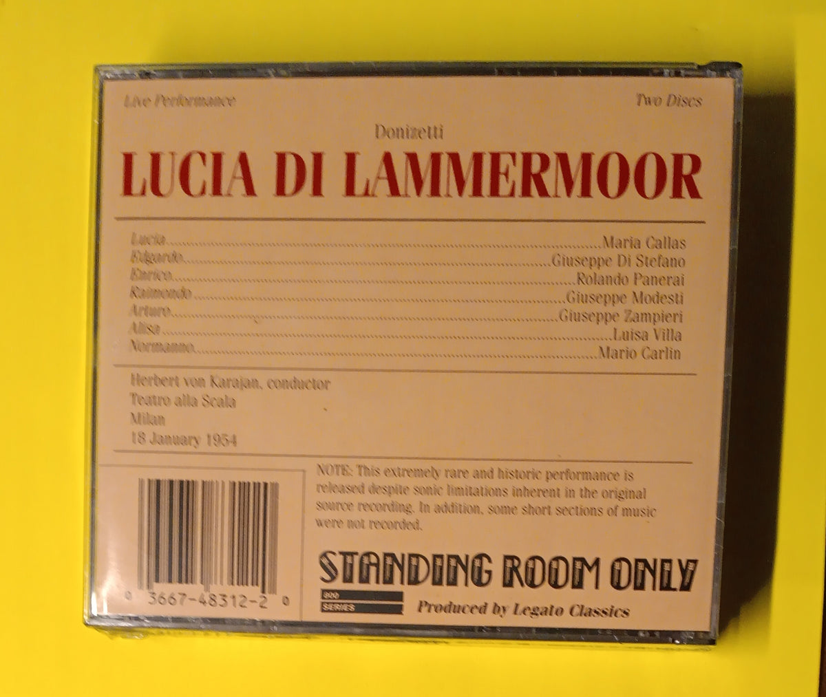 Callas / Di Stefano / von Karajan - Donzietti- Lucia Di Lammermoor - 1991 - SRO-831-2 New - Sealed - CDs Callas / Di Stefano / von Karajan - Donzietti- Lucia Di Lammermoor - 1991 - SRO-831-2 New - Sealed - CDs