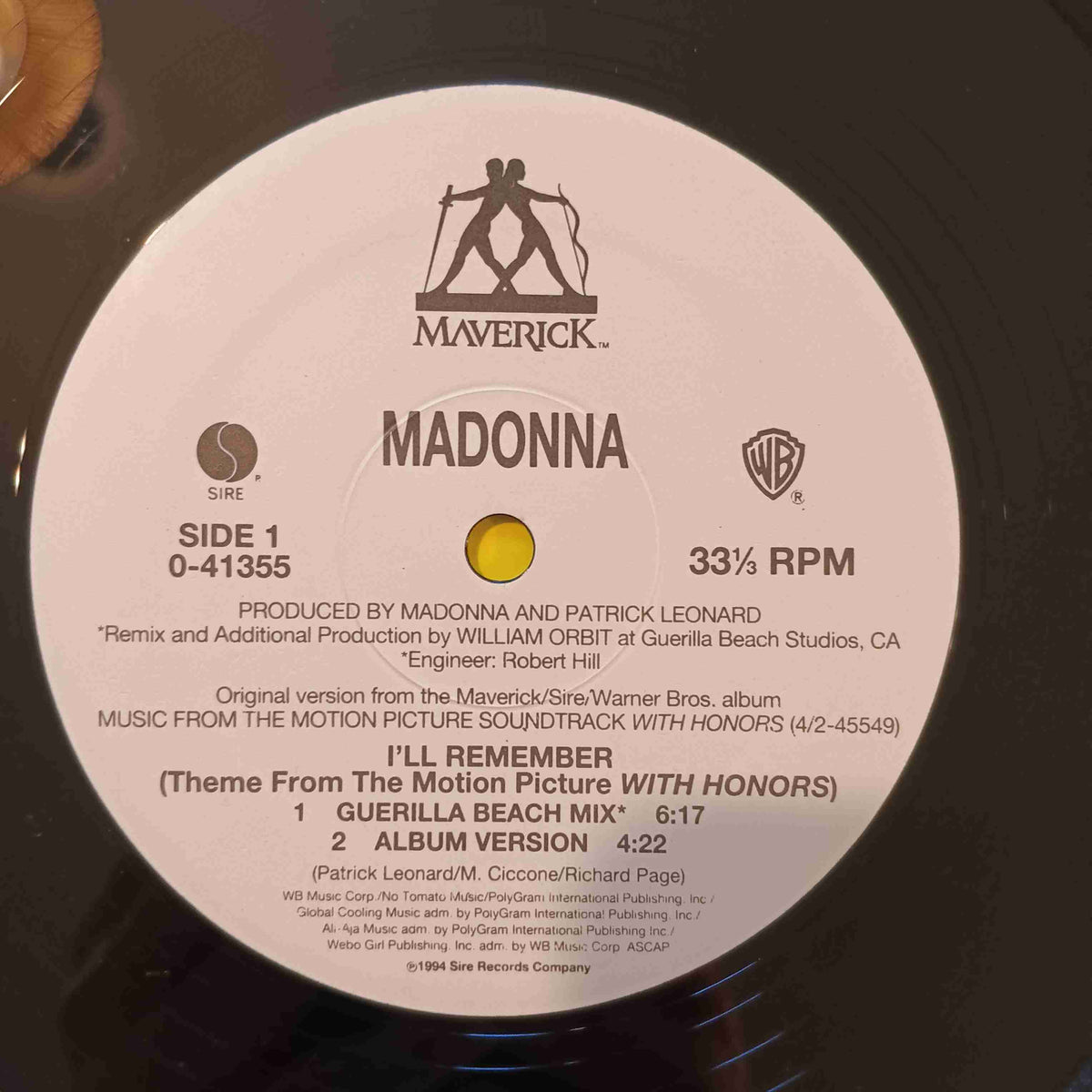 Madonna - I'll Remember (Theme From With Honors) PROMO - 1994 - 41355-0 Used - VG++ - Vinyl Madonna - I'll Remember (Theme From With Honors) PROMO - 1994 - 41355-0 Used - VG++ - Vinyl