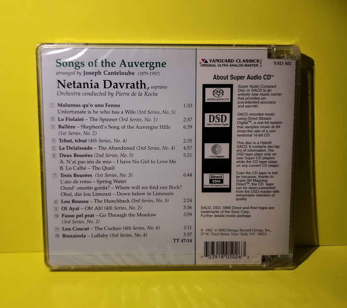 Canteloube / Netania Davrath / Pierre De La Roche - Songs Of The Auvergne - 2000 - VSD 502 New - Sealed - CDs Canteloube / Netania Davrath / Pierre De La Roche - Songs Of The Auvergne - 2000 - VSD 502 New - Sealed - CDs