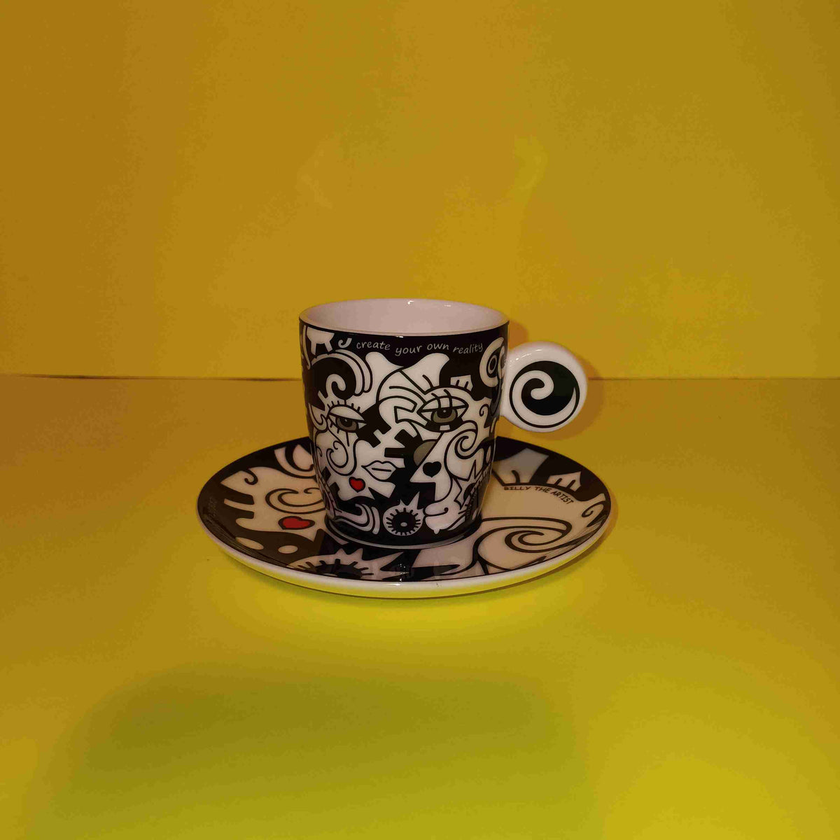 Billy The Artist - Two In One / Espresso Cup & Saucer - New - Art Billy The Artist - Two In One / Espresso Cup & Saucer - New - Art