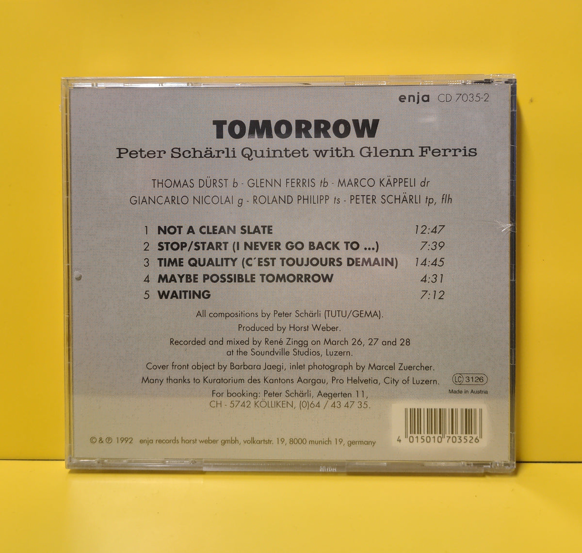 Peter Schärli Quintet With Glenn Ferris - Tomorrow - 1992 - Enja CD 7035-2 New - Sealed - CDs Peter Schärli Quintet With Glenn Ferris - Tomorrow - 1992 - Enja CD 7035-2 New - Sealed - CDs