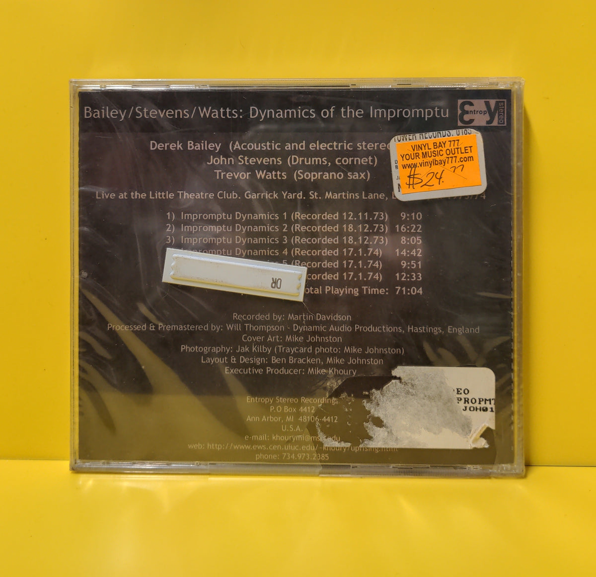 Bailey / Stevens / Watts - Dynamics Of The Impromptu - 1999 - entropy-004 New - Sealed - CDs Bailey / Stevens / Watts - Dynamics Of The Impromptu - 1999 - entropy-004 New - Sealed - CDs