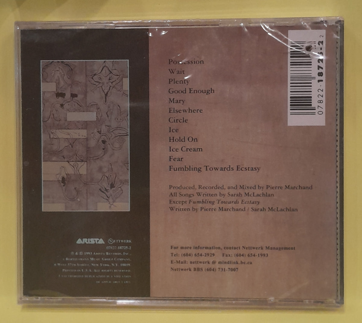 Sarah McLachlan - Fumbling Towards Ecstasy - 1993 - 07822-18725-2 New - Sealed - CDs Sarah McLachlan - Fumbling Towards Ecstasy - 1993 - 07822-18725-2 New - Sealed - CDs