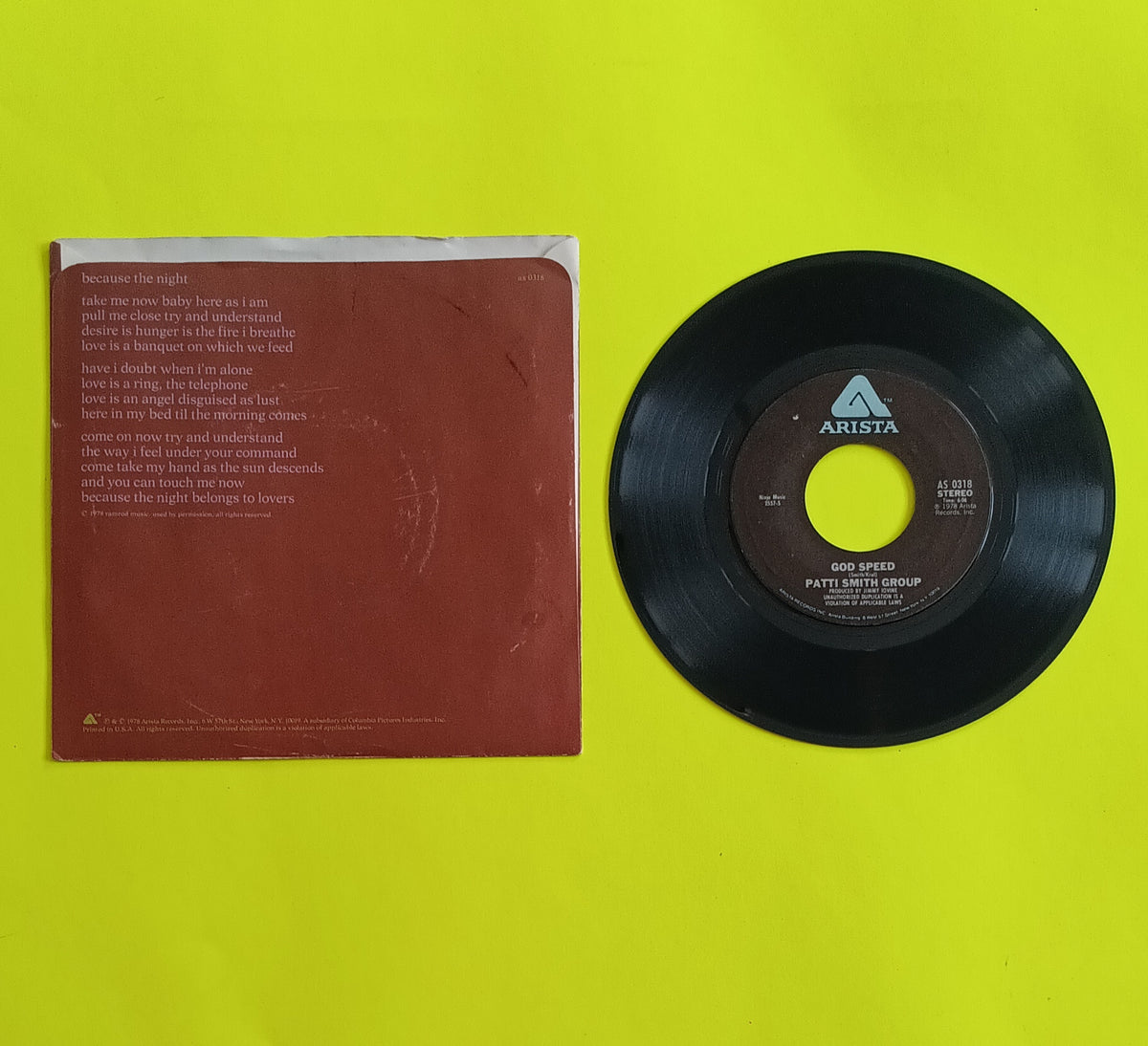 Patti Smith Group - Because the Night /God Speed - 1978 - AS0318 Used - VG++ - Vinyl Patti Smith Group - Because the Night /God Speed - 1978 - AS0318 Used - VG++ - Vinyl