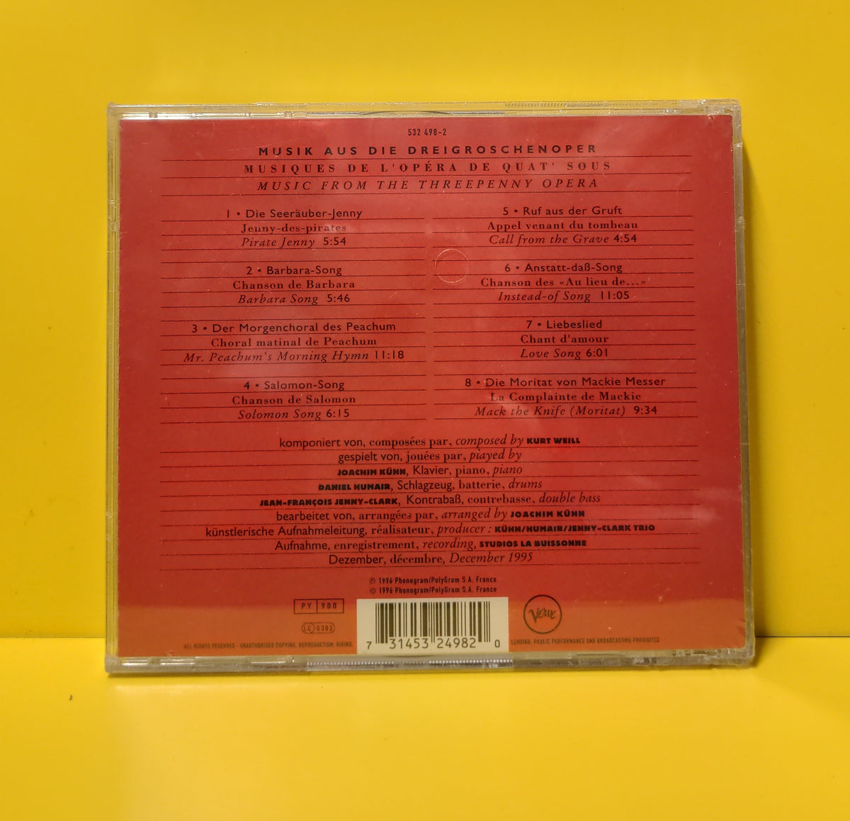 Joachim Kühn • Daniel Humair • Jean-François Jenny-Clark - Music From Die Dreigroschenoper = L'Opera De Quat' Sous = The Threepenny Opera - 1996 - VERVE 532 498-2 New - Sealed - CDs Joachim Kühn • Daniel Humair • Jean-François Jenny-Clark - Music From Die Dreigroschenoper = L'Opera De Quat' Sous = The Threepenny Opera - 1996 - VERVE 532 498-2 New - Sealed - CDs