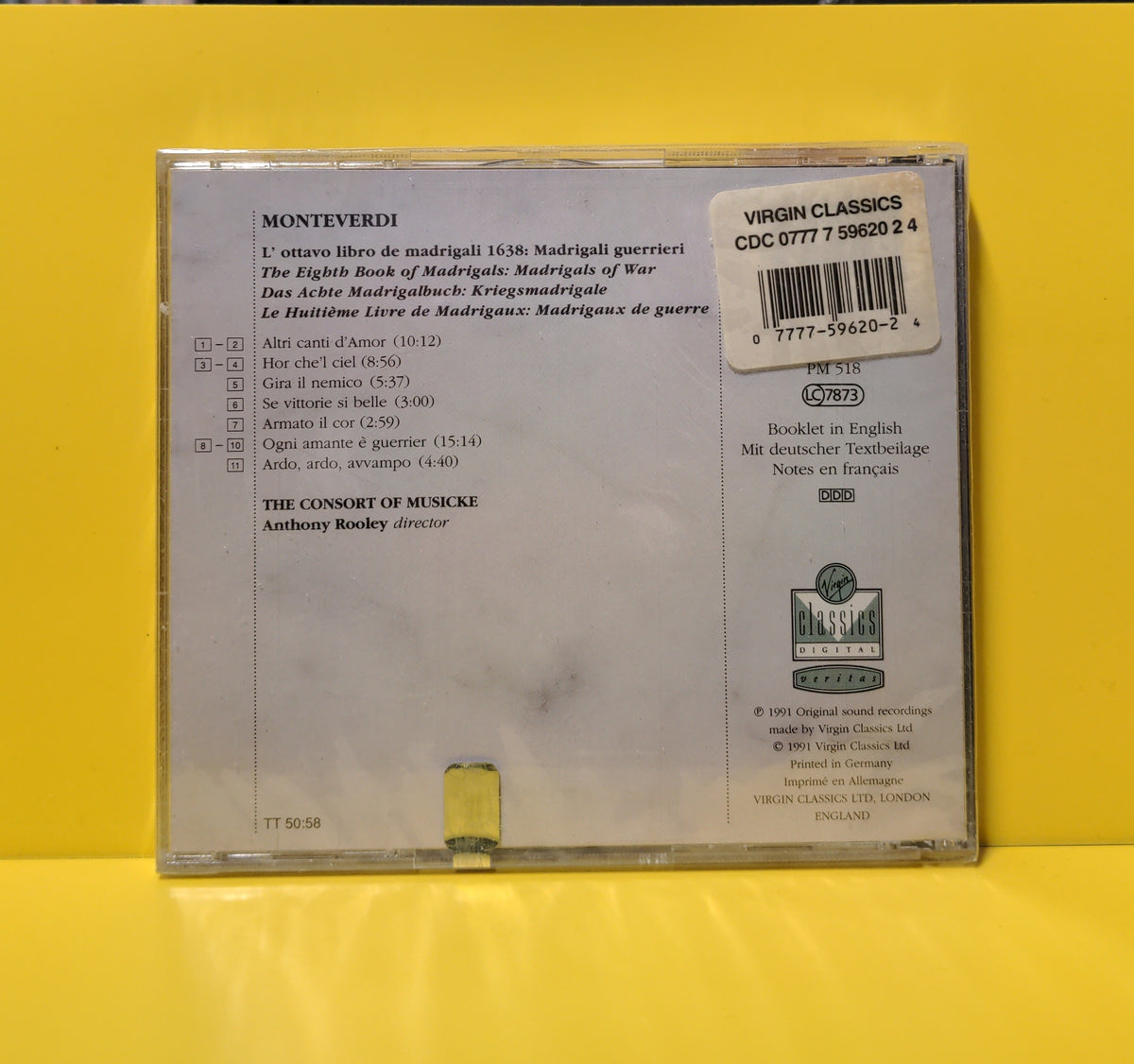 Monteverdi, The Consort Of Musicke - L'Ottavo Libro De Madrigali: Madrigali Guerrieri 1638 - 1991 - VC 7 91156-2 / 261 243 New - Sealed - CDs Monteverdi, The Consort Of Musicke - L'Ottavo Libro De Madrigali: Madrigali Guerrieri 1638 - 1991 - VC 7 91156-2 / 261 243 New - Sealed - CDs