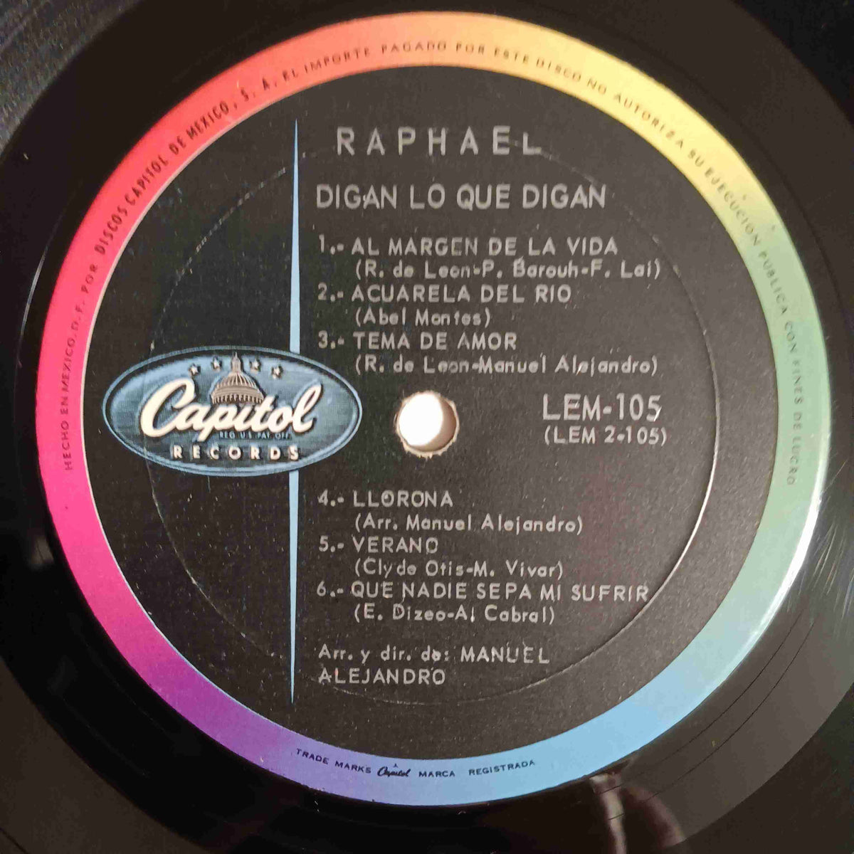 Raphael - Digan Lo Que Digan Mexico - 1968 - LEM 105 Used - EX - Vinyl Raphael - Digan Lo Que Digan Mexico - 1968 - LEM 105 Used - EX - Vinyl