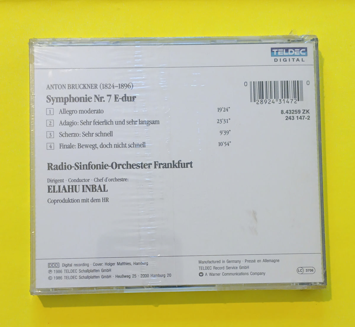 Bruckner / Radio-Sinfonie-Orchester Frankfurt • Eliahu Inbal - Symphony No. 7 - 1988 - 243 147-2 New - Sealed - CDs Bruckner / Radio-Sinfonie-Orchester Frankfurt • Eliahu Inbal - Symphony No. 7 - 1988 - 243 147-2 New - Sealed - CDs