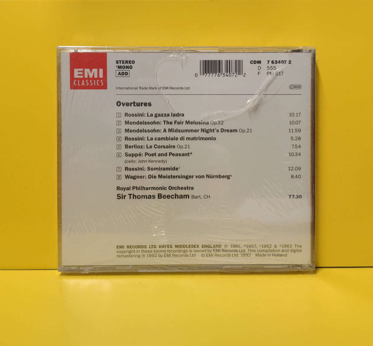 Rossini, Mendelssohn, Berlioz, Suppé, Wagner, Royal Philharmonic Orchestra, Sir Thomas Beecham - Overtures - 1992 - CDM 7 63407 2 New - Sealed - CDs Rossini, Mendelssohn, Berlioz, Suppé, Wagner, Royal Philharmonic Orchestra, Sir Thomas Beecham - Overtures - 1992 - CDM 7 63407 2 New - Sealed - CDs