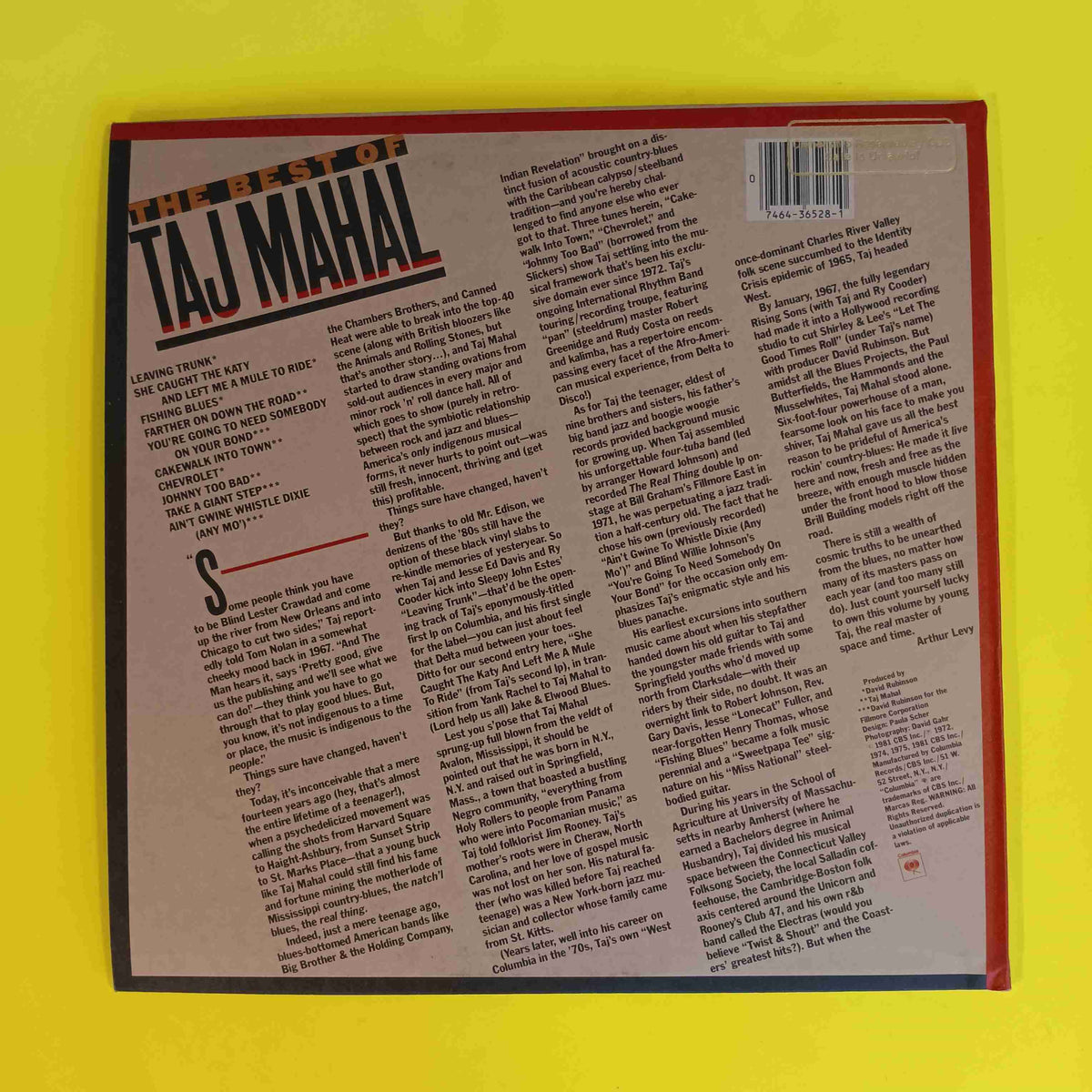 Taj Mahal - The Best Of Taj Mahal PROMO - 1981 - PC 36528 Used - VG++ - Vinyl Taj Mahal - The Best Of Taj Mahal PROMO - 1981 - PC 36528 Used - VG++ - Vinyl