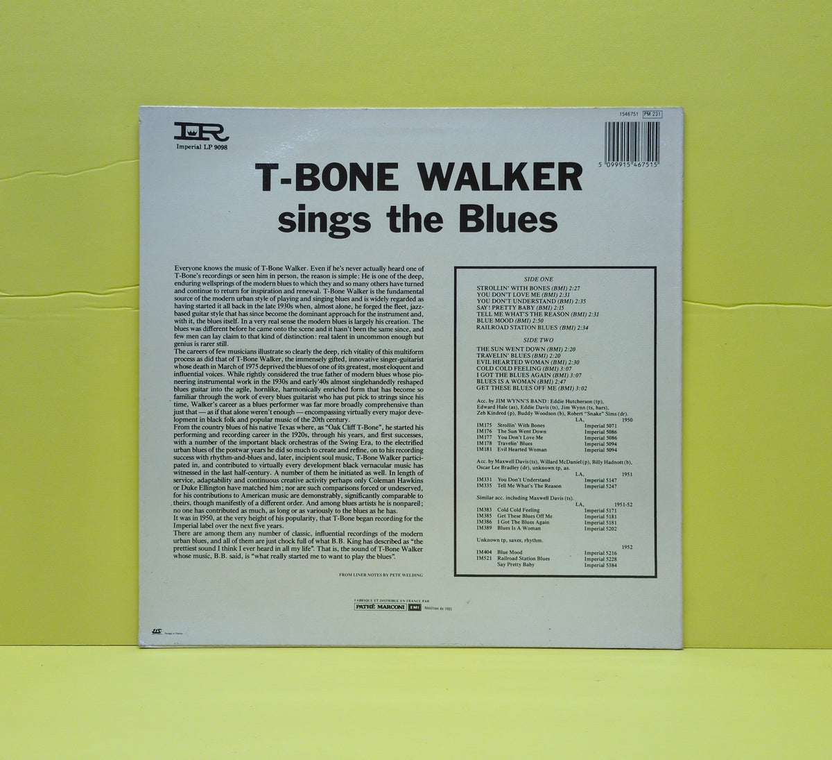 T-Bone Walker - Sings The Blues - 1983 - LP 9098 Used - VG++ - Vinyl - Mono T-Bone Walker - Sings The Blues - 1983 - LP 9098 Used - VG++ - Vinyl - Mono