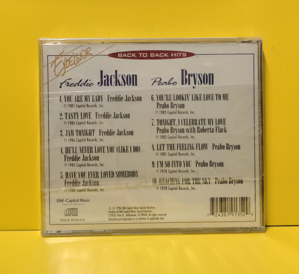 Freddie Jackson / Peabo Bryson - Back To Back Hits - 1996 - 7243-8-19135-2-9 New - Sealed - CDs Freddie Jackson / Peabo Bryson - Back To Back Hits - 1996 - 7243-8-19135-2-9 New - Sealed - CDs