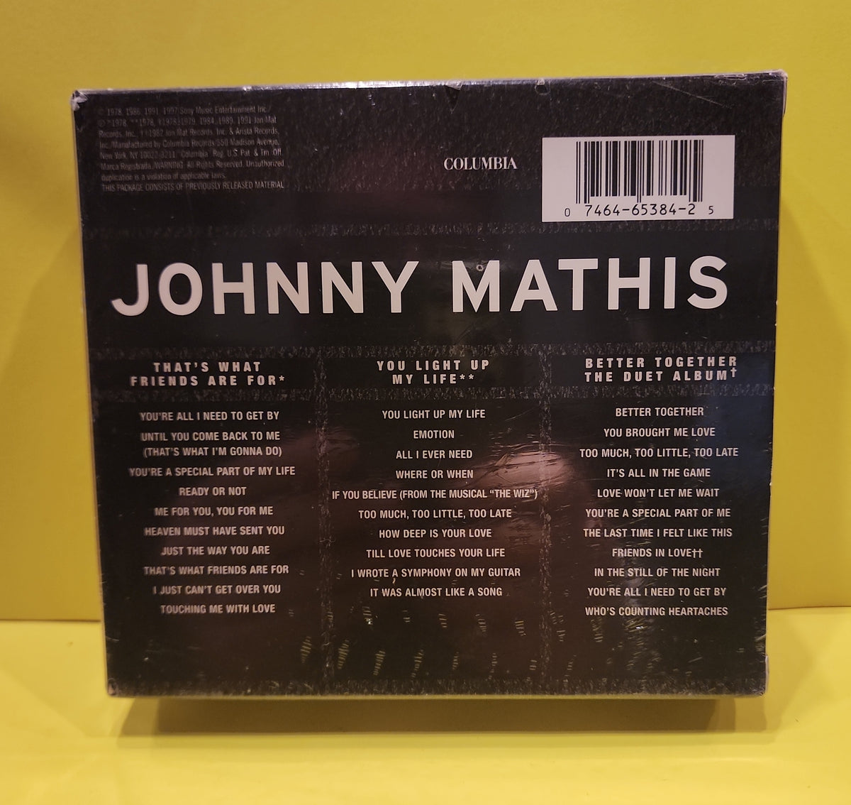 Johnny Mathis - That's What Friends Are For / You Light Up My Life / Better Together The Duet Album - 1997 - C3K 65384 New - Sealed - CDs Johnny Mathis - That's What Friends Are For / You Light Up My Life / Better Together The Duet Album - 1997 - C3K 65384 New - Sealed - CDs