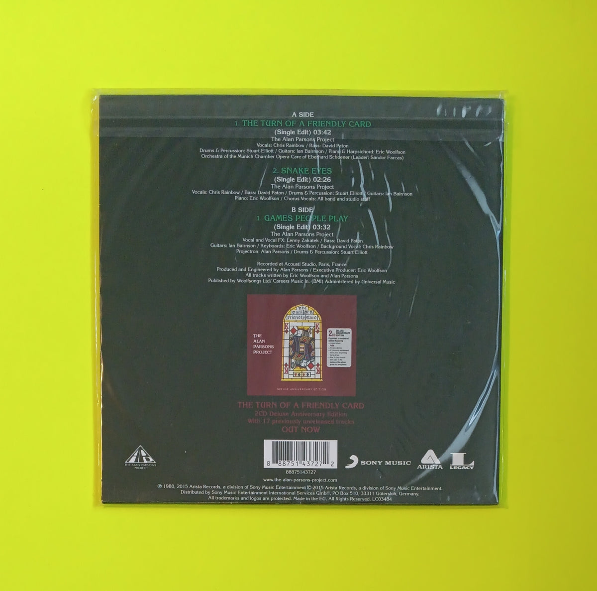 The Alan Parsons Project - Single Edits (The Turn Of A Friendly Card • Snake Eyes • Games People Play) - 2015 - 88875143727 New - Sealed - 7" RSD Vinyl The Alan Parsons Project - Single Edits (The Turn Of A Friendly Card • Snake Eyes • Games People Play) - 2015 - 88875143727 New - Sealed - 7" RSD Vinyl