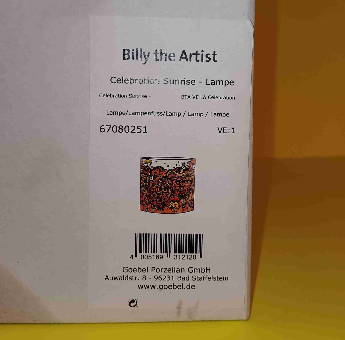 Billy the Artist BTA - Celebration Sunrise - Glass Lamp - New - Art Billy the Artist BTA - Celebration Sunrise - Glass Lamp - New - Art
