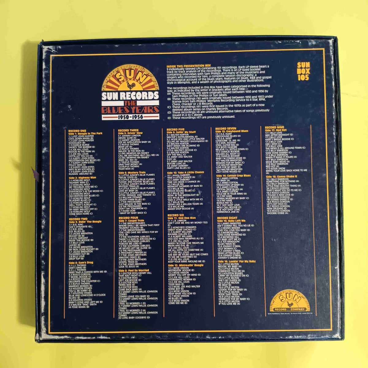 Various - Sun Records The Blues Years 1950-1956 9LP Box - 1984 - SUN BOX 105 Used - VG+ - Vinyl Various - Sun Records The Blues Years 1950-1956 9LP Box - 1984 - SUN BOX 105 Used - VG+ - Vinyl