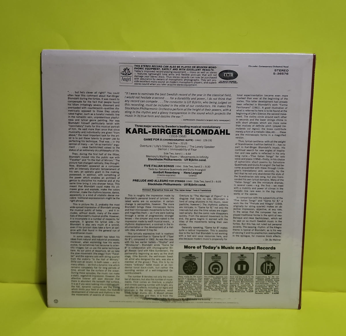 Karl-Birger Blomdahl - Game For 8 - Prelude And Allegro - Five Italian - S-36576 New - Sealed - Vinyl Karl-Birger Blomdahl - Game For 8 - Prelude And Allegro - Five Italian - S-36576 New - Sealed - Vinyl